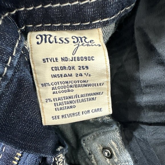 Miss Me Jeans Sz 27 Rhinestone Sequin Signature Crop Leg Blue Embroidered Bling - Picture 12 of 12